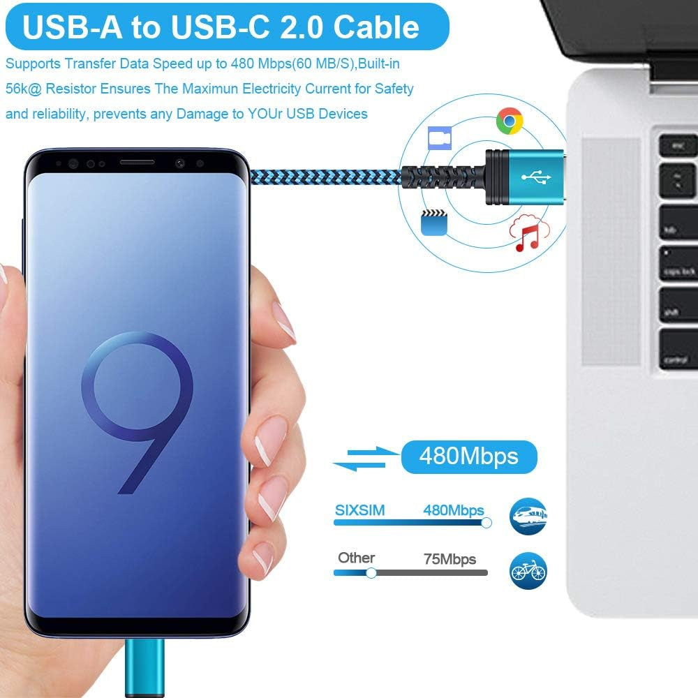 Type C Charging Cable,  5Pack 6FT Braided USB a to USB C Fast Charger Cable Android Phone Charger Cord for Samsung Galaxy S23 S22 Ultra S22+ S21 FE S20 S10 Note20 A53 A52 A14 A13 5G, Pixel 7 Pro